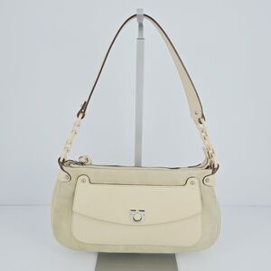Salvatore Ferragamo Vintage Suede & Leather Shoulder Bag Cream/Ivory COA